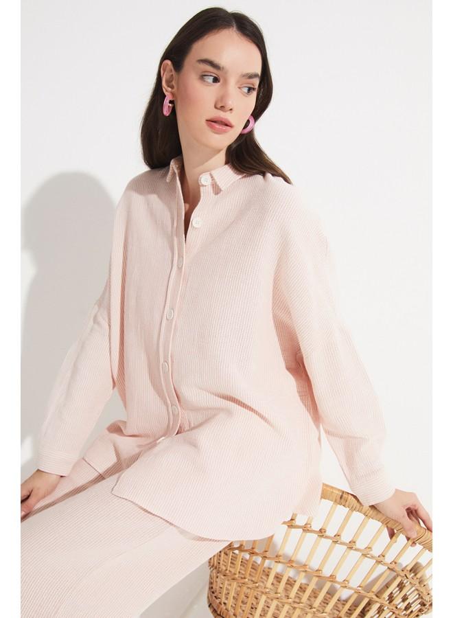 جون قميص قطن % نسائي بقصة واسعة لصديقك - لون سلموني - Image 2