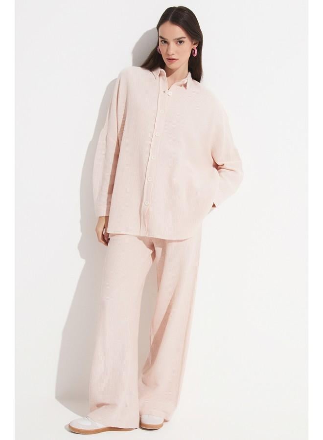 جون قميص قطن % نسائي بقصة واسعة لصديقك - لون سلموني - Image 4