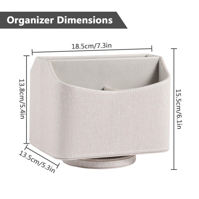 RHCSZ Leather Remote Control Holder 360 Degree Spinning,Desk Rotating Organizer/Caddy for TV Remote Controllers,Pen,Calculator Media Player,DVD,Office Supplies,Mobile Phone Storage Box (Beige) - Image 2