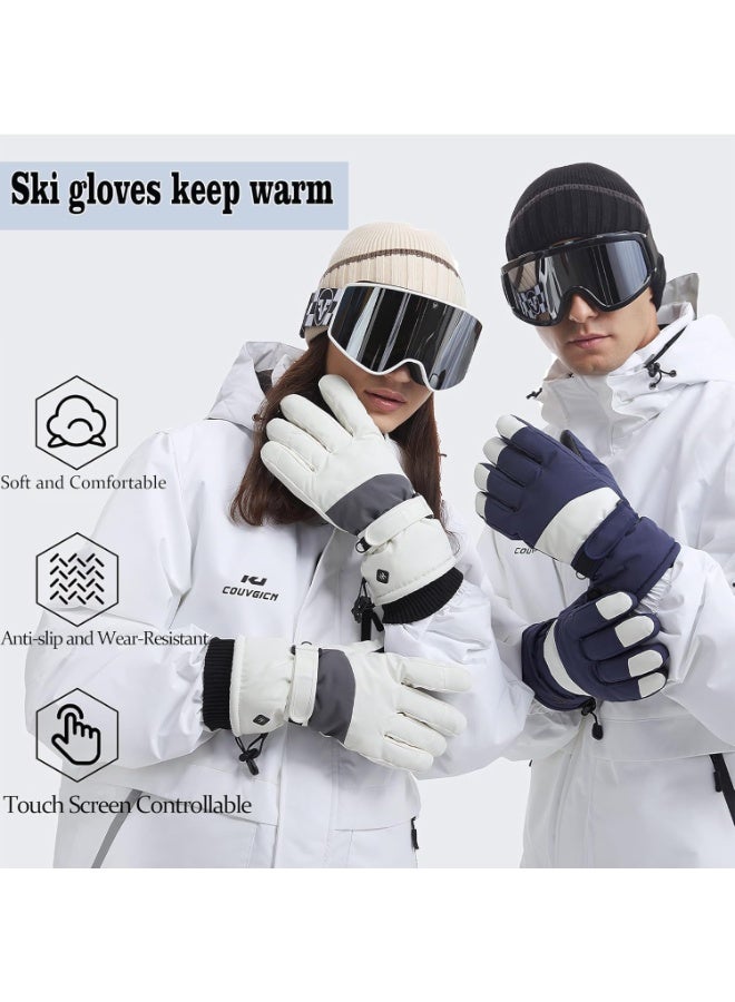 قفازات تزلج شتوية للرجال والنساء، قفازات تزلج على الجليد مقاومة للماء والرياح ومزودة بشاشة تعمل باللمس، قفازات شتوية دافئة ومعزولة للطقس شديد البرودة، لون أبيض - Image 4