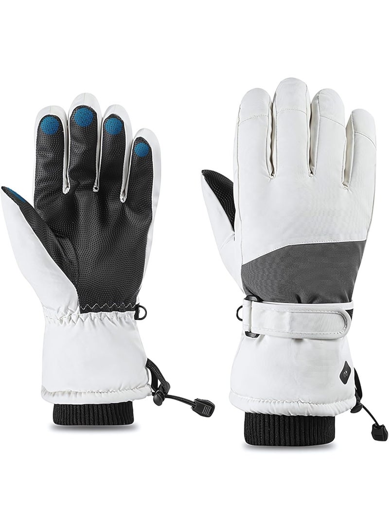قفازات تزلج شتوية للرجال والنساء، قفازات تزلج على الجليد مقاومة للماء والرياح ومزودة بشاشة تعمل باللمس، قفازات شتوية دافئة ومعزولة للطقس شديد البرودة، لون أبيض - Image 2
