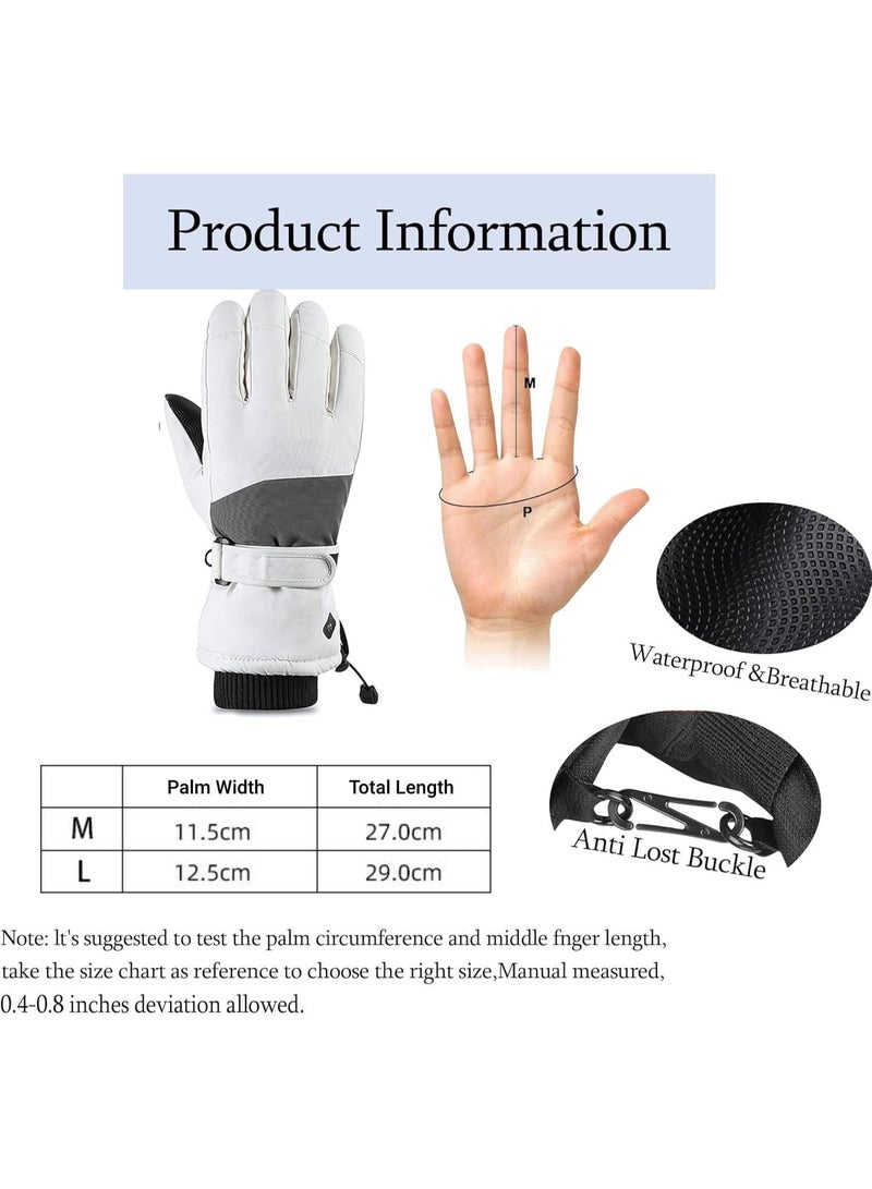 قفازات تزلج شتوية للرجال والنساء، قفازات تزلج على الجليد مقاومة للماء والرياح ومزودة بشاشة تعمل باللمس، قفازات شتوية دافئة ومعزولة للطقس شديد البرودة، لون أبيض - Image 3