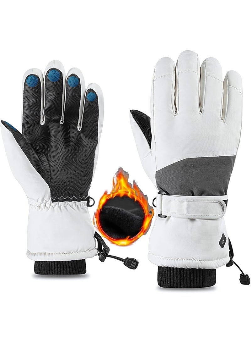 قفازات تزلج شتوية للرجال والنساء، قفازات تزلج على الجليد مقاومة للماء والرياح ومزودة بشاشة تعمل باللمس، قفازات شتوية دافئة ومعزولة للطقس شديد البرودة، لون أبيض - Image 1