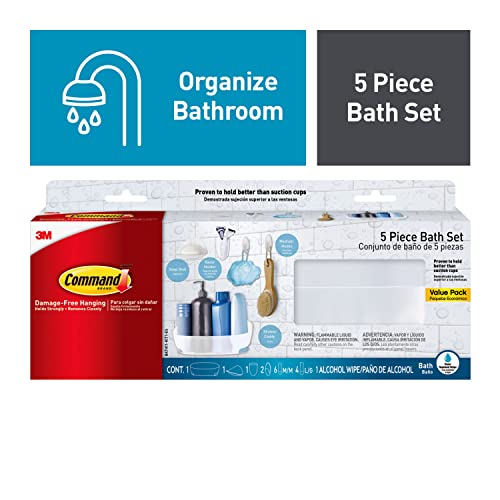 Command Bathroom Accessories, 5 Piece Bathroom Organizer Set - 1 Shower Caddy, 1 Soap Dish, 1 Toothbrush Holder, 2 Hooks with Water Resistant Command Strips - Image 2
