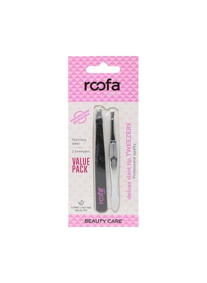 Roofa Spain Roofa Spain Deluxe Slant Tip Tweezers 2PC -025BC 