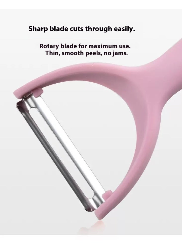 Peeler, stainless steel, Y-shaped fruit knife, pink, dimensions: 14.5 x 7.3 x 2 cm - Image 2