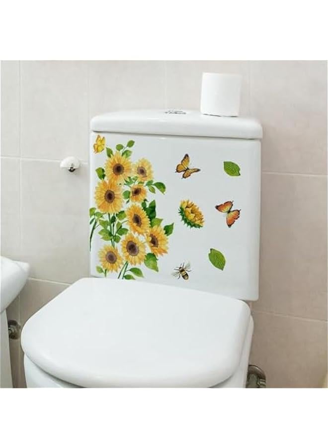 Sunflower Bathroom Toilet Sticker Self-Adhesive Waterproof PVC Wall Murals Yellow Floral Toilet Lid Decals Sticker Home Art Decor DIY Removable Waterproof Toilet Sticker, Toilet Lid Decals - Image 2