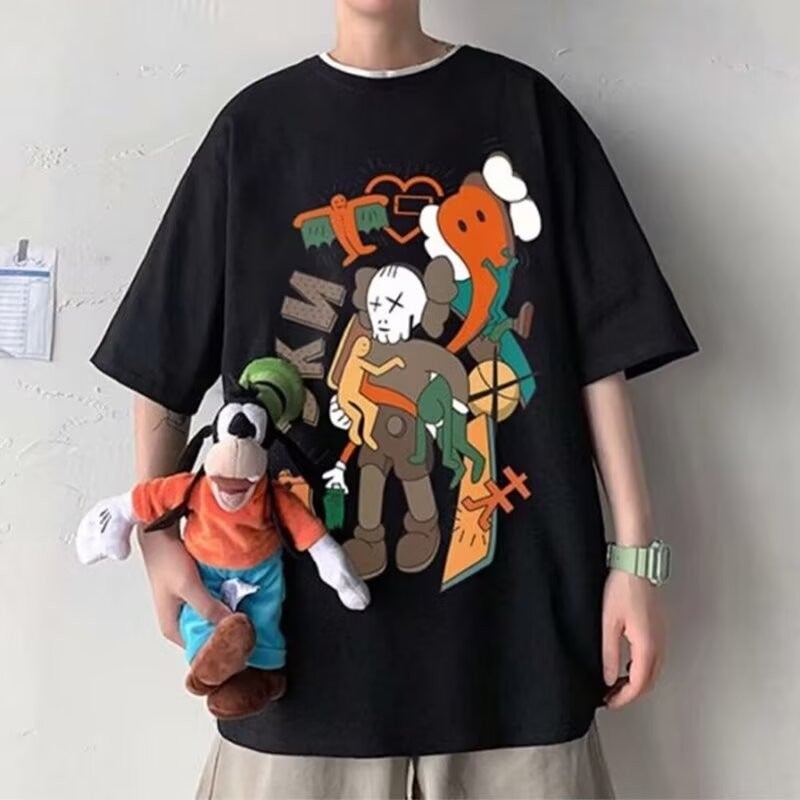 Summer Round Neck Short Sleeve T-Shirt Hong Kong Style Creative Printed Half Sleeve Men'S And Women'S T-Shirt Bottoming Top - Image 1