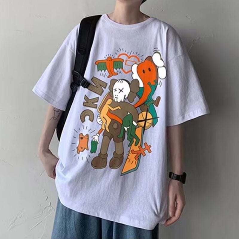 Summer Round Neck Short Sleeve T-Shirt Hong Kong Style Creative Printed Half Sleeve Men'S And Women'S T-Shirt Bottoming Top - Image 3