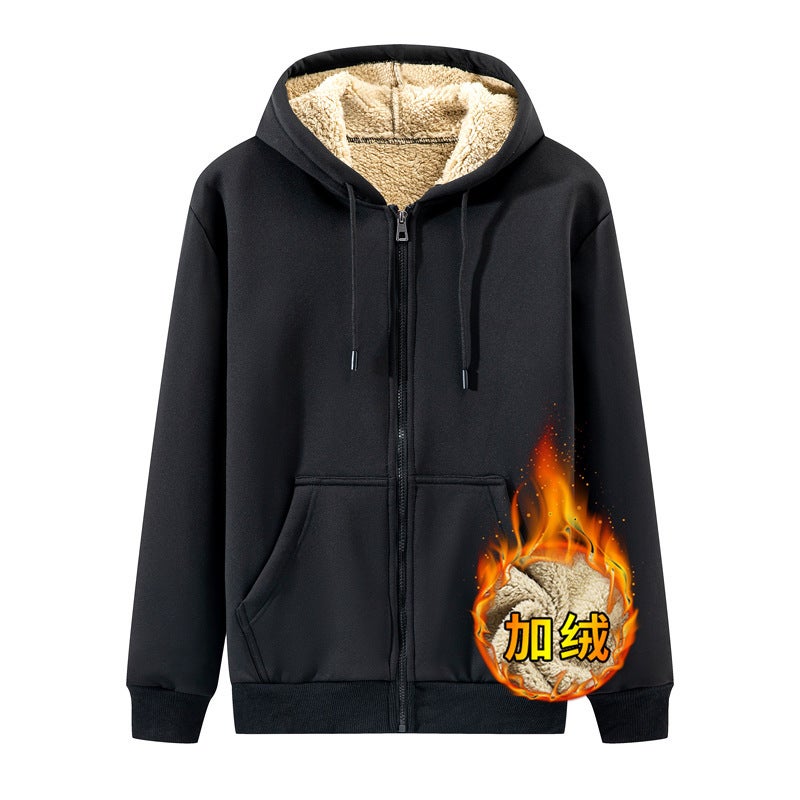 Winter Warm Sherpa-Lined Mens Hoodie Zip-Up Casual Coat Black