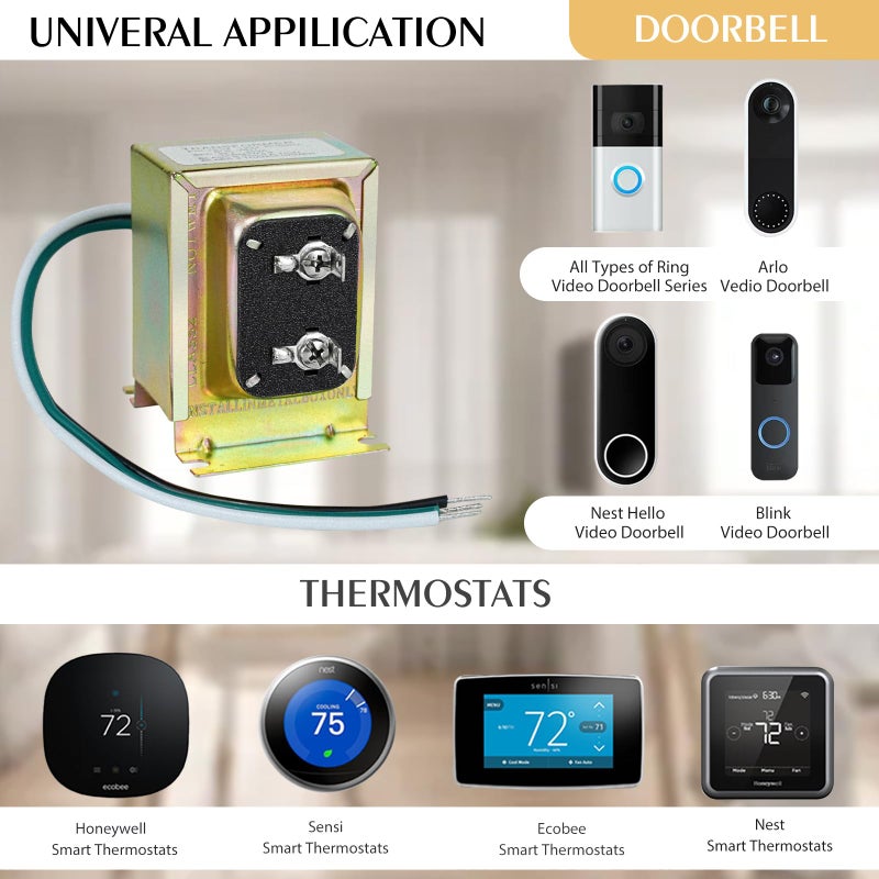 VIIVRIA 24V AC 40VA Transformer for Wired Doorbells & Thermostats - Hardwired Power Supply Compatible with Ring Video Doorbell Pro/2/3/4, Nest, Ecobee, Honeywell - Easy Install with 40VA Output - Image 2