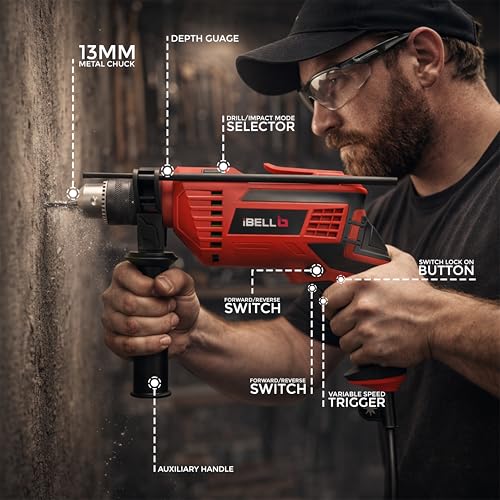 IBELL Electric Drill Impact Drill ID13-75, 650W, Copper Armature, Chuck 13mm, 2800 RPM, 2 mode selector, Forward/Reverse with variable speed - Image 4