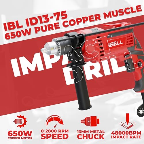 IBELL Electric Drill Impact Drill ID13-75, 650W, Copper Armature, Chuck 13mm, 2800 RPM, 2 mode selector, Forward/Reverse with variable speed - Image 3