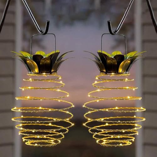 JHPGEOE 2 Pack Outdoor Solar Hanging Lantern Lights 60LED Waterproof Solar Pineapple Light Outdoor for GardenYard Porch Lawn Backyard Landscape Pathway Patio Outside Gardening - Image 1