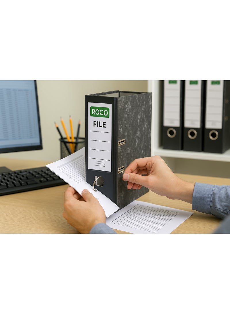 ROCO Standard Box File – F4 Size, 5 cm Capacity, Pressboard Material, with Sheet Lifter, Black Color - Image 3