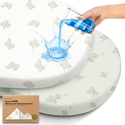 KeaBabies 2pk Waterproof Bassinet Sheets Girls Boys Cotton 33x17 Universal Bassinet Mattress Pad Protector Cover Compatible with Graco Baby Delight Chicco Halo Bassinest Swivel Sleeper Fitted Elly - Image 1