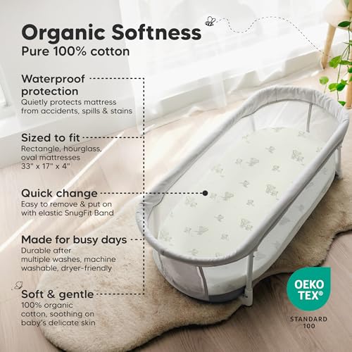 KeaBabies 2pk Waterproof Bassinet Sheets Girls Boys Cotton 33x17 Universal Bassinet Mattress Pad Protector Cover Compatible with Graco Baby Delight Chicco Halo Bassinest Swivel Sleeper Fitted Elly - Image 3