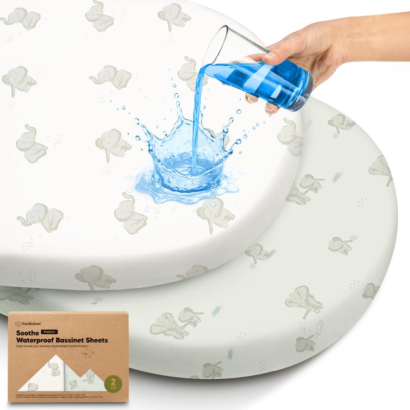 KeaBabies 2pk Waterproof Bassinet Sheets Girls Boys Cotton 33x17 Universal Bassinet Mattress Pad Protector Cover Compatible with Graco Baby Delight Chicco Halo Bassinest Swivel Sleeper Fitted Elly - Image 2