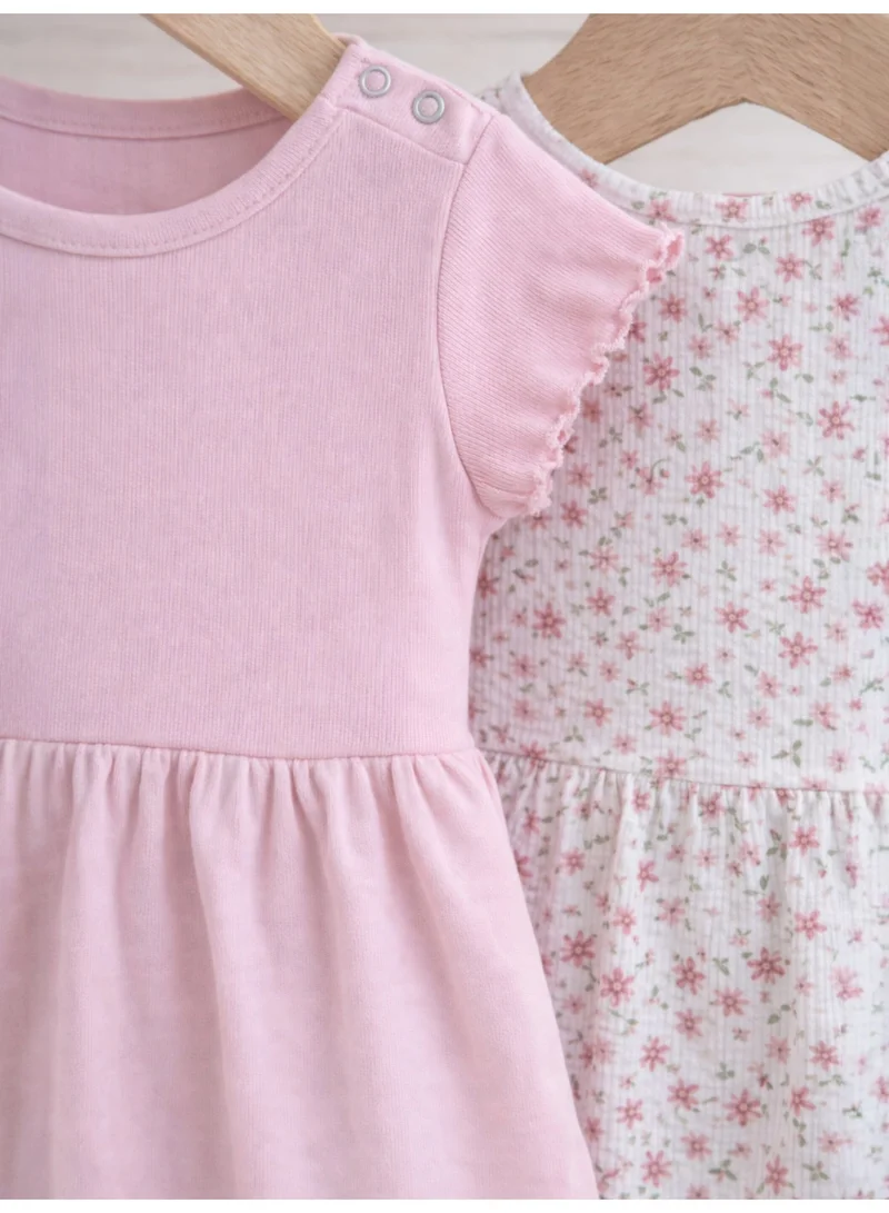 Victor And Jane  Infant Girls 2-Pack Rib Dresses (Floral & Solid Pink) for Women | Best Price UAE
