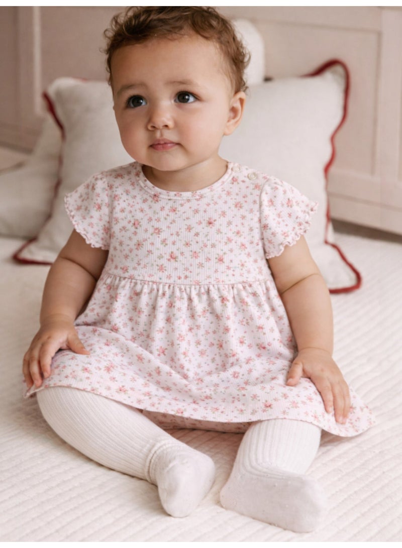victor and jane Infant Girls 2-Pack Rib Dresses (Floral & Solid Pink) - Image 2