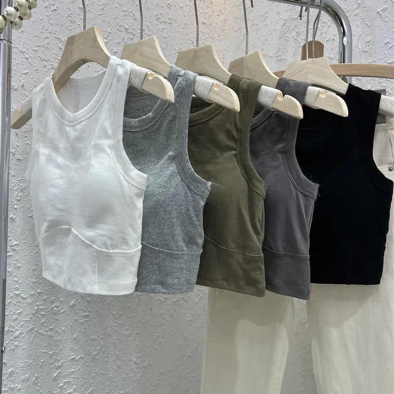 Sleeveless Cotton Padded Tank Top Womens Sports White - Image 2