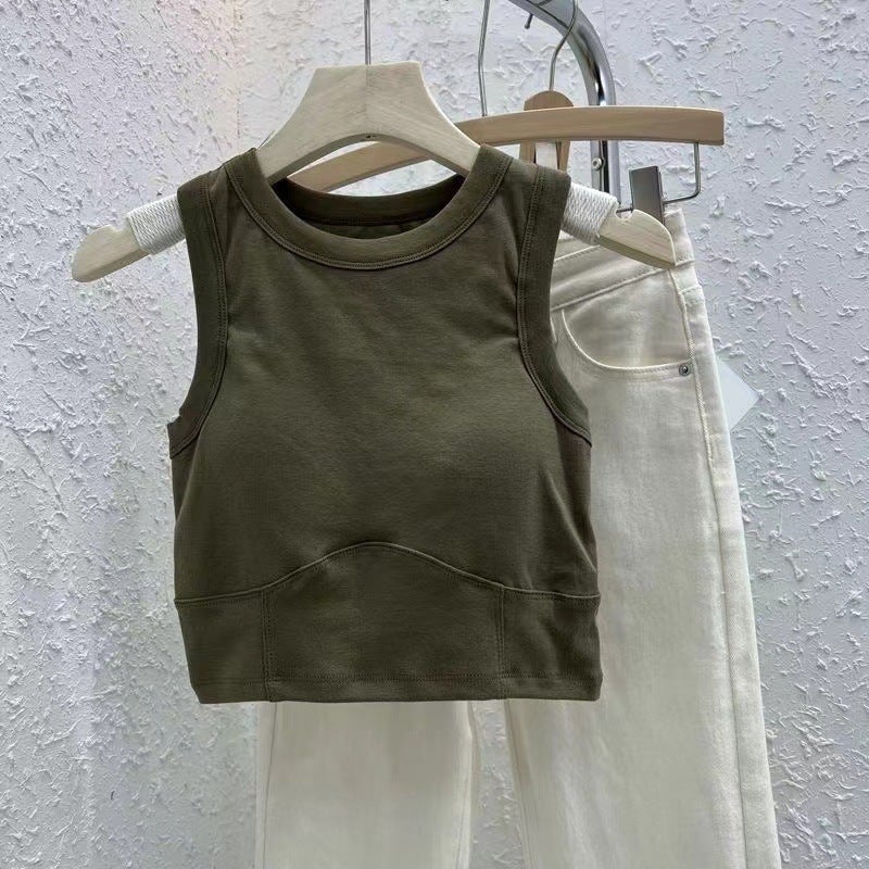 Sleeveless Cotton Padded Tank Top Womens Sports White - Image 3