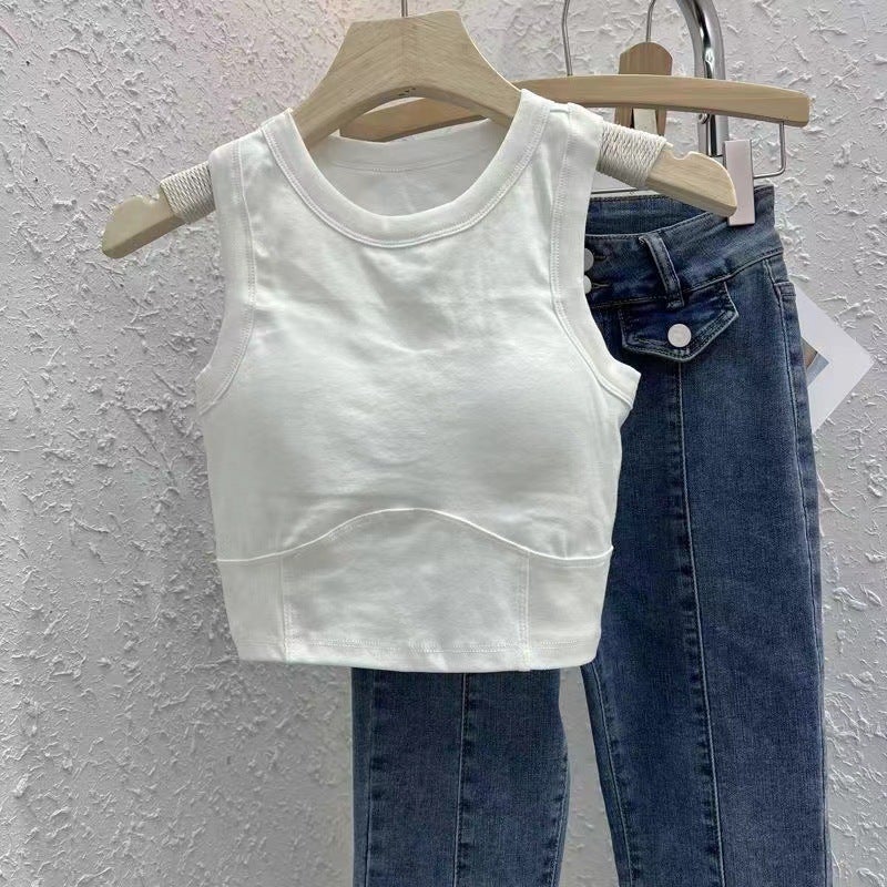 Sleeveless Cotton Padded Tank Top Womens Sports White - Image 4