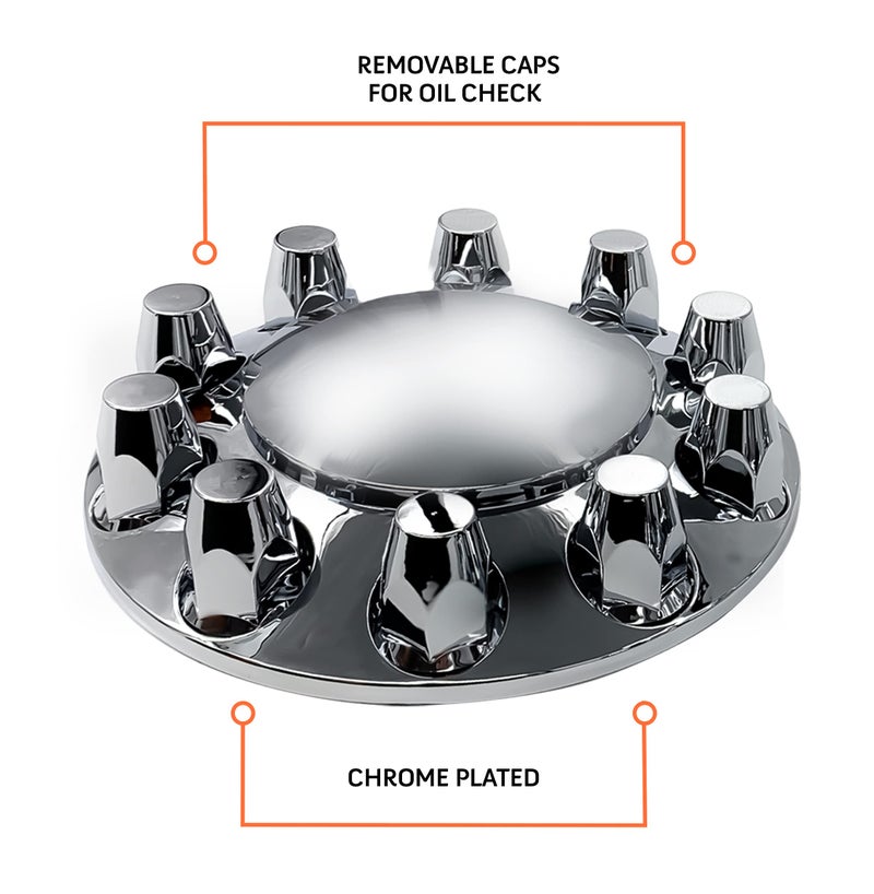 TORQUE Front Axle Wheel Cover Standart Hubcap 33mm for Semi Truck (Chrome Plated ABS Plastic) (2 Pack) (Universal Fit) (TR583-TWC) - Image 3
