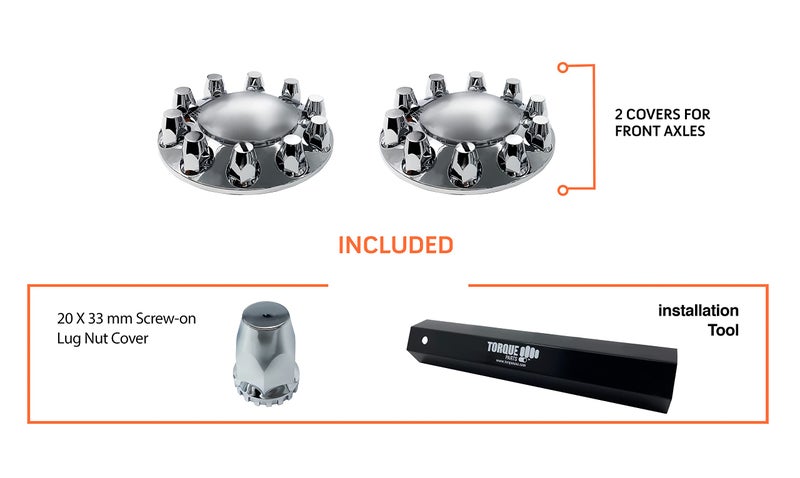 TORQUE Front Axle Wheel Cover Standart Hubcap 33mm for Semi Truck (Chrome Plated ABS Plastic) (2 Pack) (Universal Fit) (TR583-TWC) - Image 2