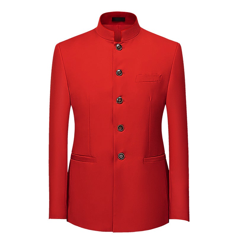 Men'S Business Casual Suit Fashion Trendy Solid Color Office Party Stand Collar Blazer Men'S Trendy - Image 1