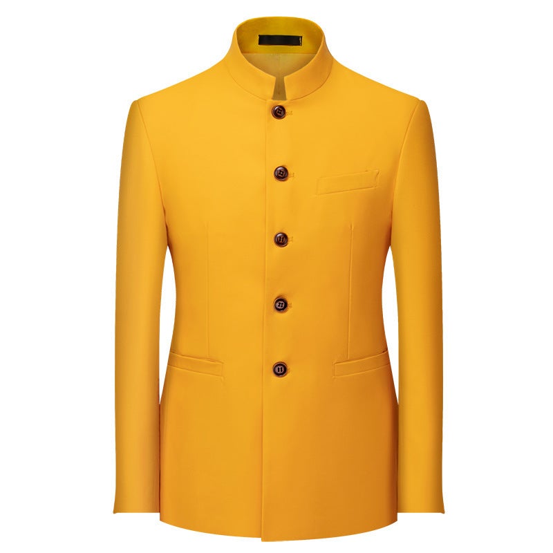 Men'S Business Casual Suit Fashion Trendy Solid Color Office Party Stand Collar Blazer Men'S Trendy - Image 2