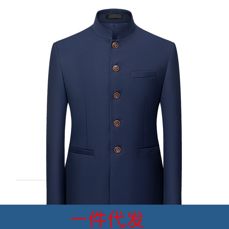 Men'S Business Casual Suit Fashion Trendy Solid Color Office Party Stand Collar Blazer Men'S Trendy - Image 3