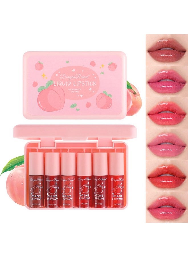 Eakroo 6 Colors Peach Lip Tint Stain Set Korean Lip Tint Lip Stain Lip Gloss Mini Liquid Lipstick Set Multiuse Lip And Cheek Tint Long Lasting Waterproof High Pigment Vivid Color Lip Tint Makeup - Image 1