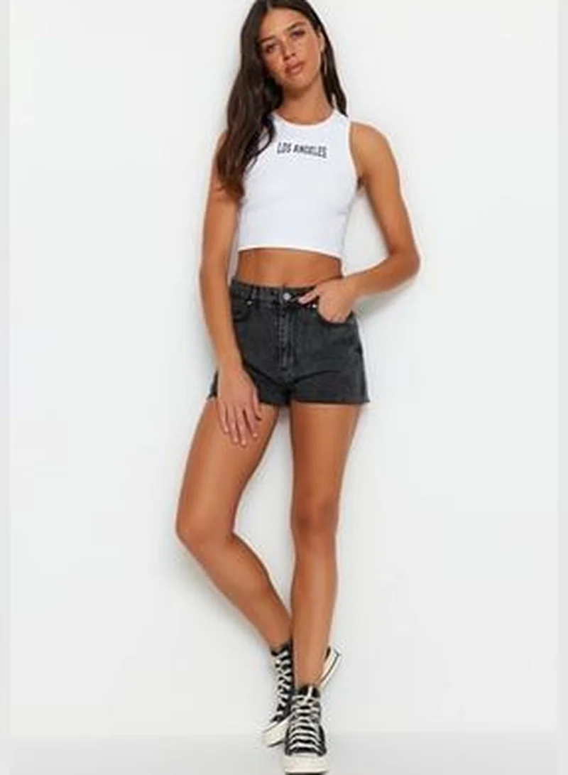 trendyol Black High Waist Denim Shorts TWOSS23SR00288