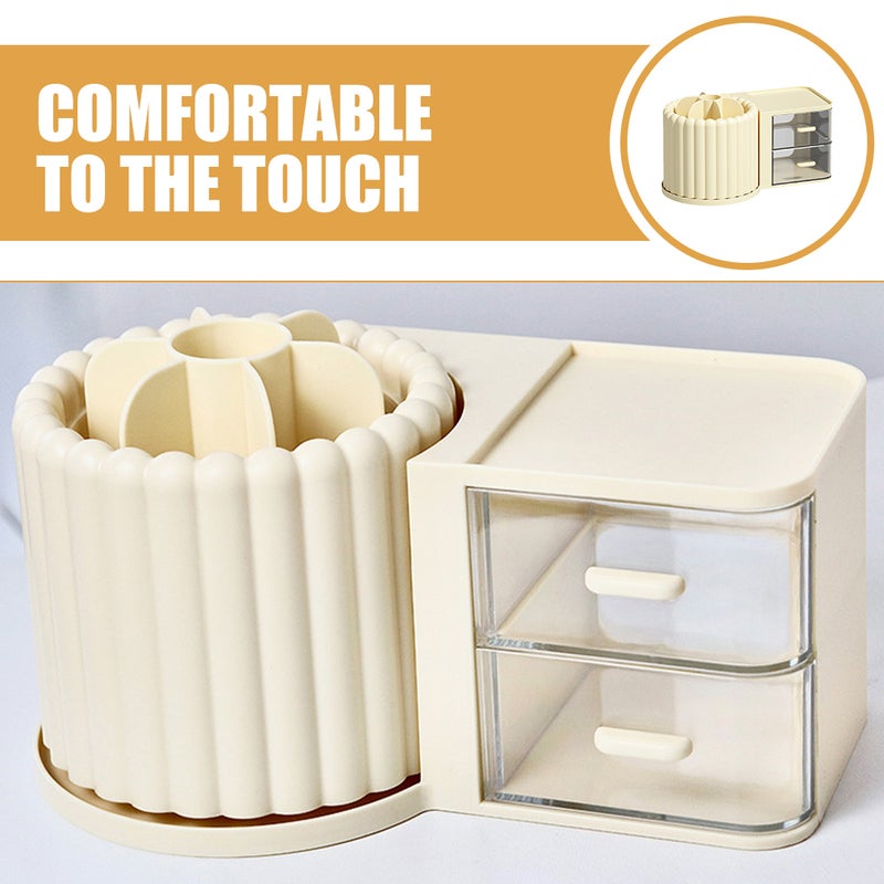 Rotating Holder Rotating Pen Cup with Drawer Pencil Desk Organizer - Image 2