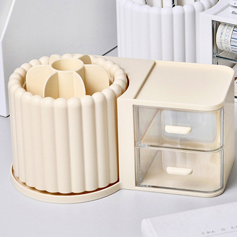 Rotating Holder Rotating Pen Cup with Drawer Pencil Desk Organizer - Image 4