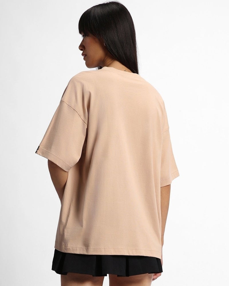 bewakoof Women's Brown Calm Down Graphic Printed Oversized T-shirt - Image 4