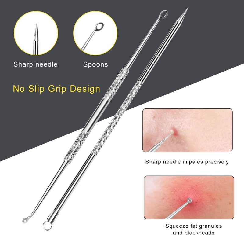 Boxoyx Pimple Popper Tool Kit - 10 Pcs Blackhead Remover Comedone Extractor Kit with Metal Case for Quick and Easy Removal of Pimples, Blackheads, Zit Removing, Forehead,Facial and Nose(Silver) - Image 5