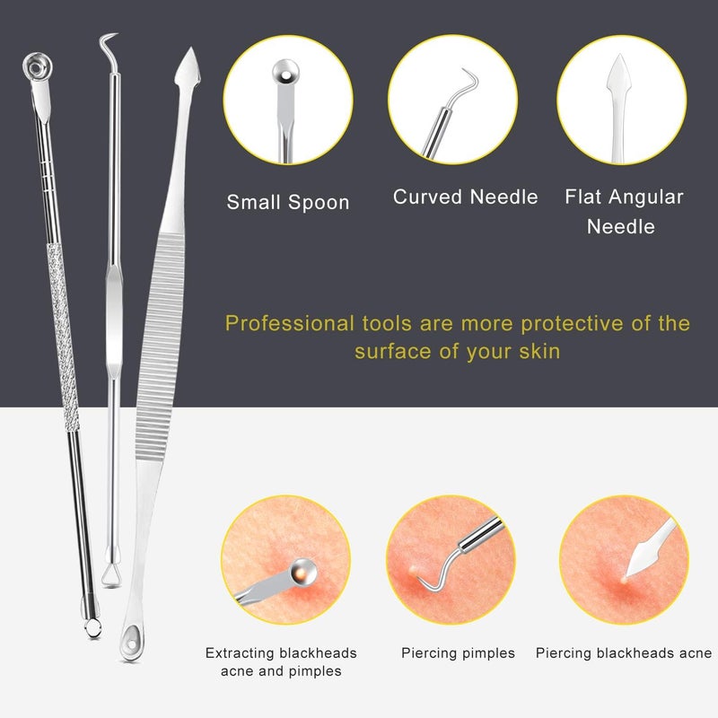 Boxoyx Pimple Popper Tool Kit - 10 Pcs Blackhead Remover Comedone Extractor Kit with Metal Case for Quick and Easy Removal of Pimples, Blackheads, Zit Removing, Forehead,Facial and Nose(Silver) - Image 3