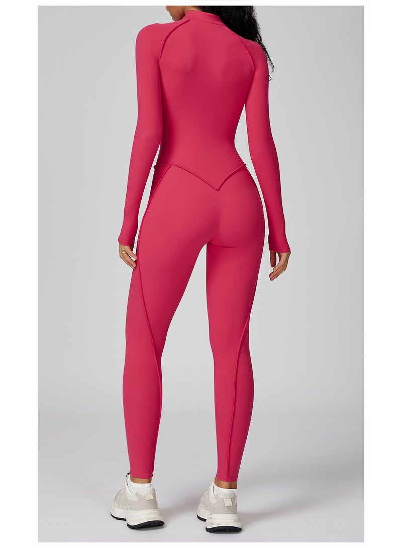 general AEEZO Womens Contour Seams Long Sleeve Padded Workout Jumpsuit Zip Up Tummy Control One Piece Bodycon Yoga Rompers - Image 3