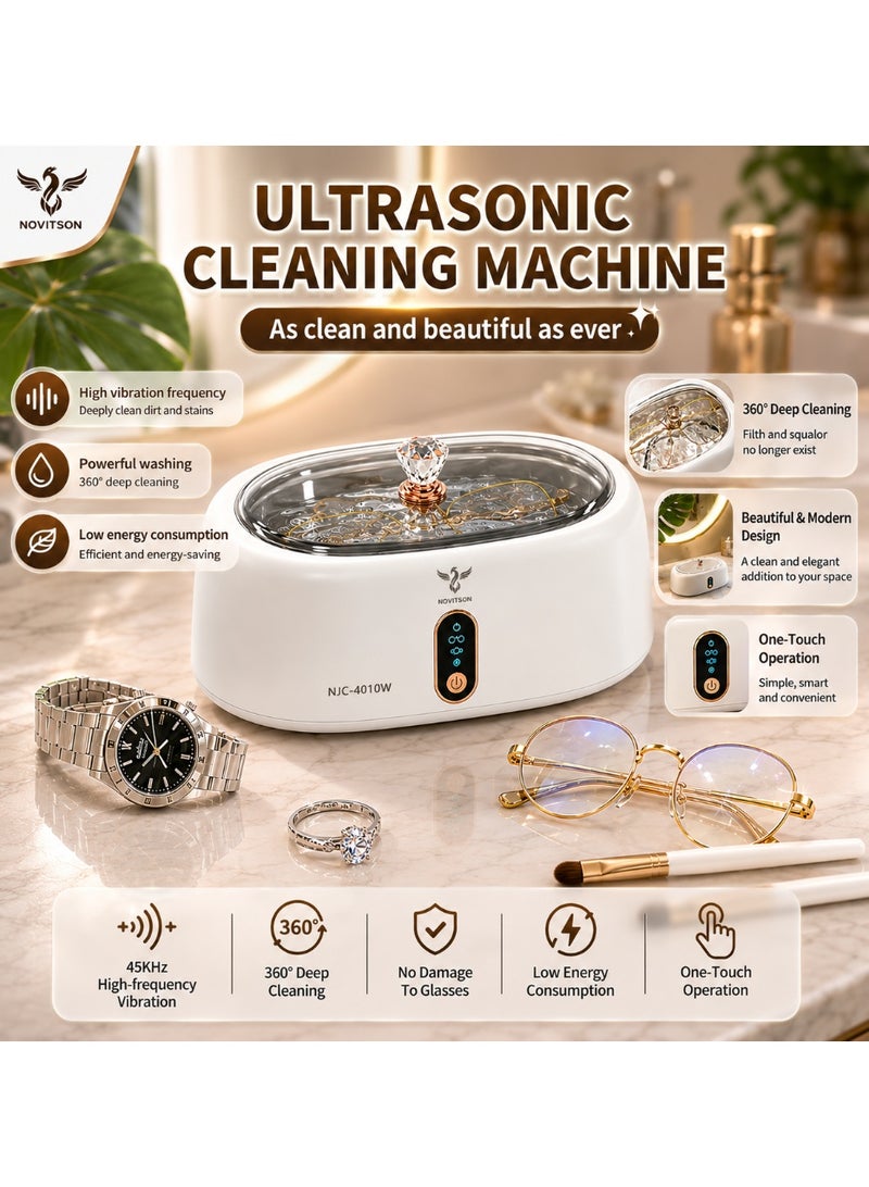 Novitson NJC-4010W Automatic Ultrasonic Cleaner 500ML – Powerful Cleaning for Ornaments, Eyewear & Daily Essentials, Stable Plug In Operation, Modern Lightweight Build, White - Image 4