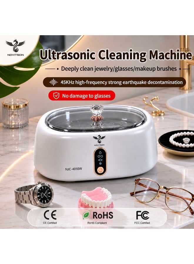 Novitson NJC-4010W Automatic Ultrasonic Cleaner 500ML – Powerful Cleaning for Ornaments, Eyewear & Daily Essentials, Stable Plug In Operation, Modern Lightweight Build, White - Image 3