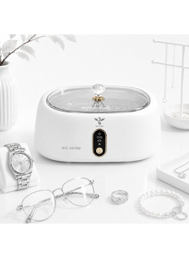 Novitson NJC-4010W Automatic Ultrasonic Cleaner 500ML – Powerful Cleaning for Ornaments, Eyewear & Daily Essentials, Stable Plug In Operation, Modern Lightweight Build, White - Image 1