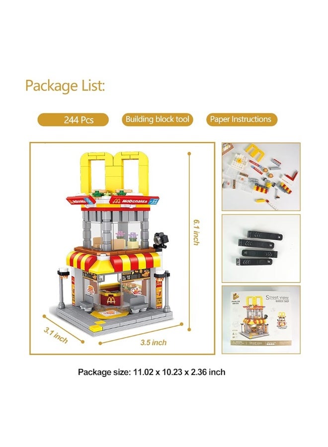LITTCO لعبة بناء ليتكو كتل البناء منظر شارع المدينة 3D كتل ألعاب DIY طوب مجموعة بناء ديكور منزلي فريد هدية للبالغين والأطفال مجموعة بناء الكتل 244 قطعة متجر برجر - Image 4