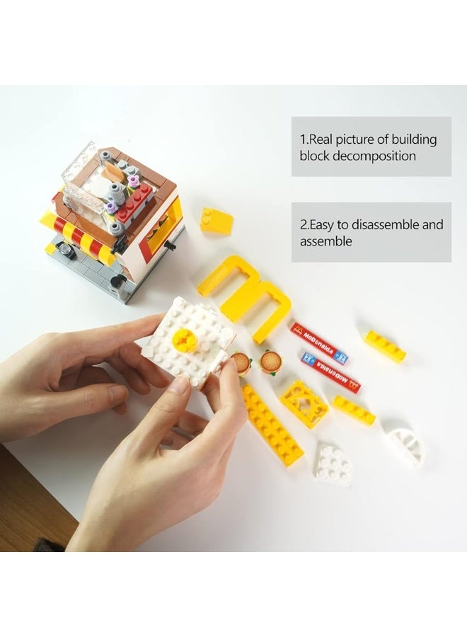 LITTCO لعبة بناء ليتكو كتل البناء منظر شارع المدينة 3D كتل ألعاب DIY طوب مجموعة بناء ديكور منزلي فريد هدية للبالغين والأطفال مجموعة بناء الكتل 244 قطعة متجر برجر - Image 1