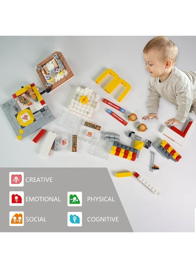 LITTCO لعبة بناء ليتكو كتل البناء منظر شارع المدينة 3D كتل ألعاب DIY طوب مجموعة بناء ديكور منزلي فريد هدية للبالغين والأطفال مجموعة بناء الكتل 244 قطعة متجر برجر - Image 5