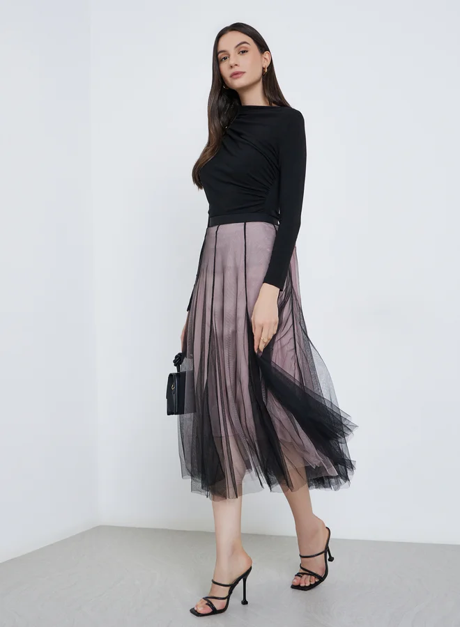 تايك تو Take Two Women's A-Line Mesh Midi Skirt