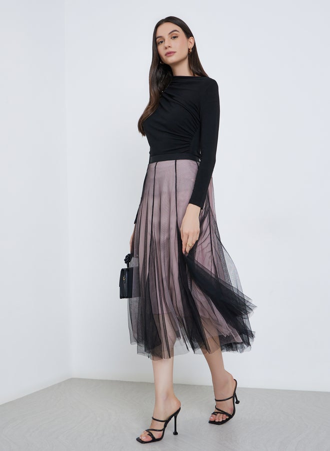 تايك تو تنورة ميدي نسائية - شبكية - Image 1