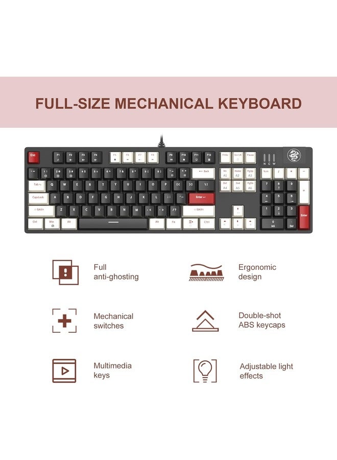 MageGee Mechanical Gaming Keyboard,LED Blue Backlit Keyboard, 104 Keys Wired | Blue Switch | Black/White - Image 4