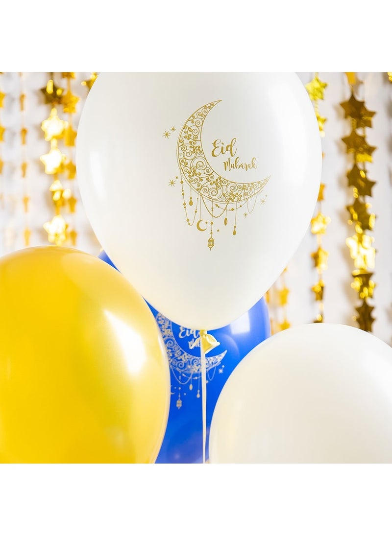 فولات بالونات عيد مبارك لاتكس دائرية زرقاء بيضاء ذهبية 33 سم عبوة من 6 قطع - Image 4